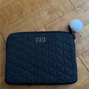 kate spade black quilted laptop cover  with logo plaque